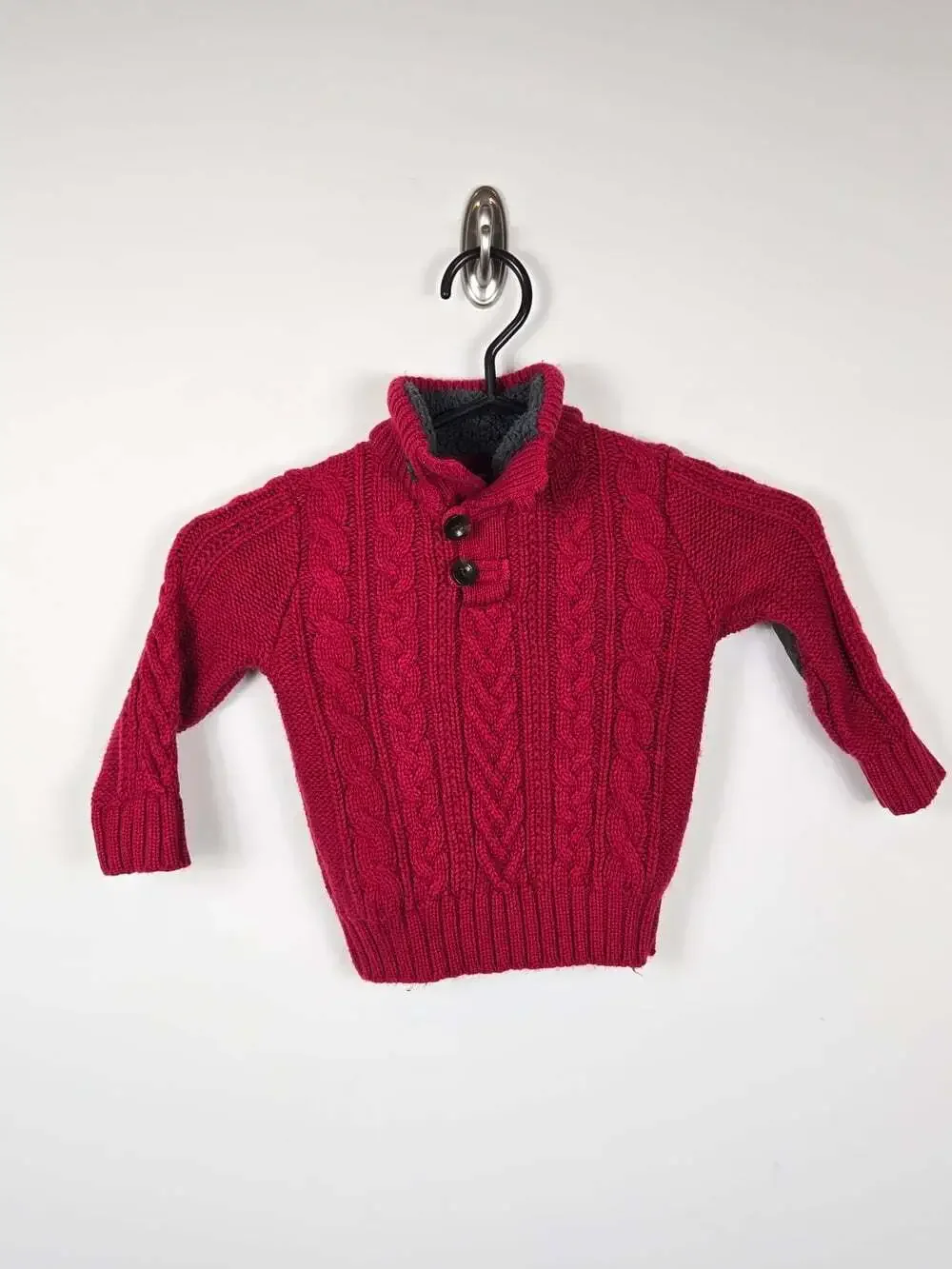 Baby Gap Red Cable Knit Sherpa Collar Sweater 18-24M Wool Blend Elbow Pads
